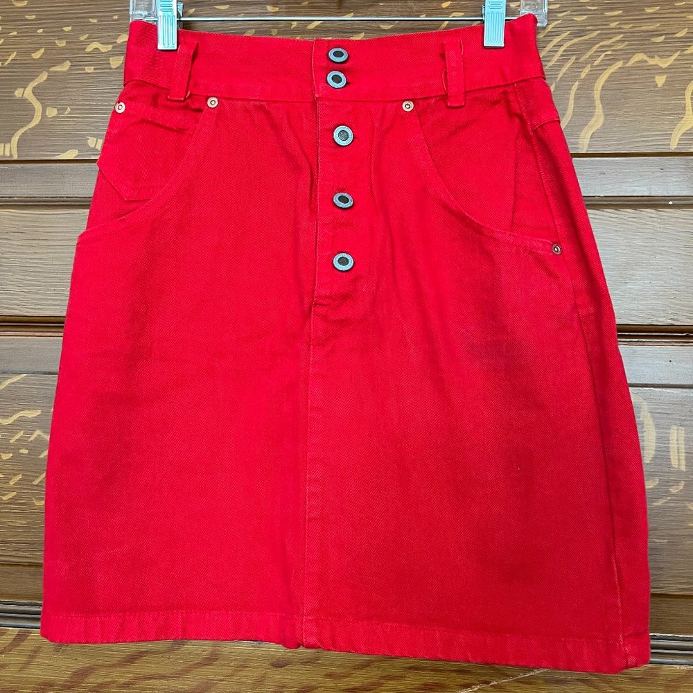 Vintage Red Denim Skirt (Paris Sport Club)